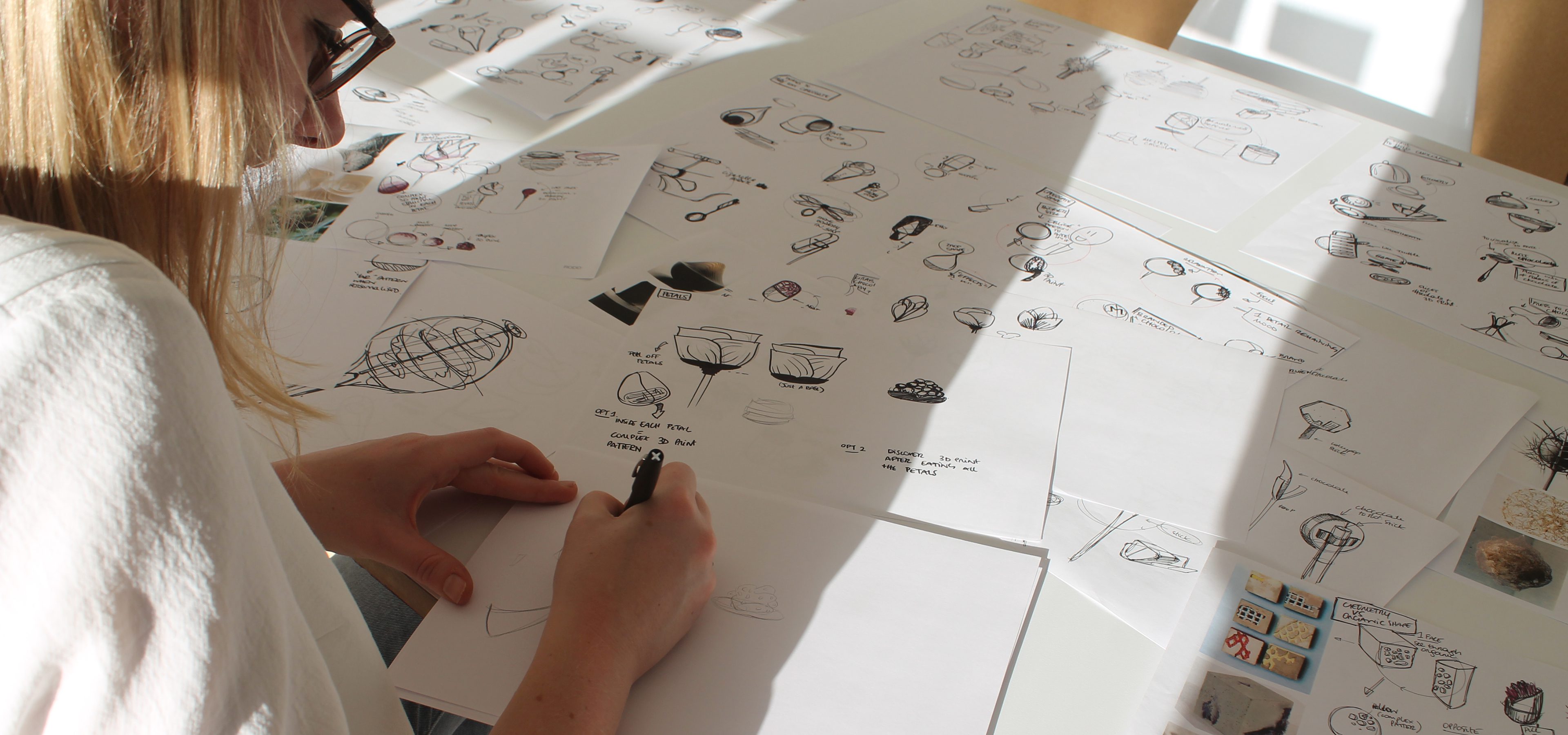 Bea sketching concepts in the Rodd office