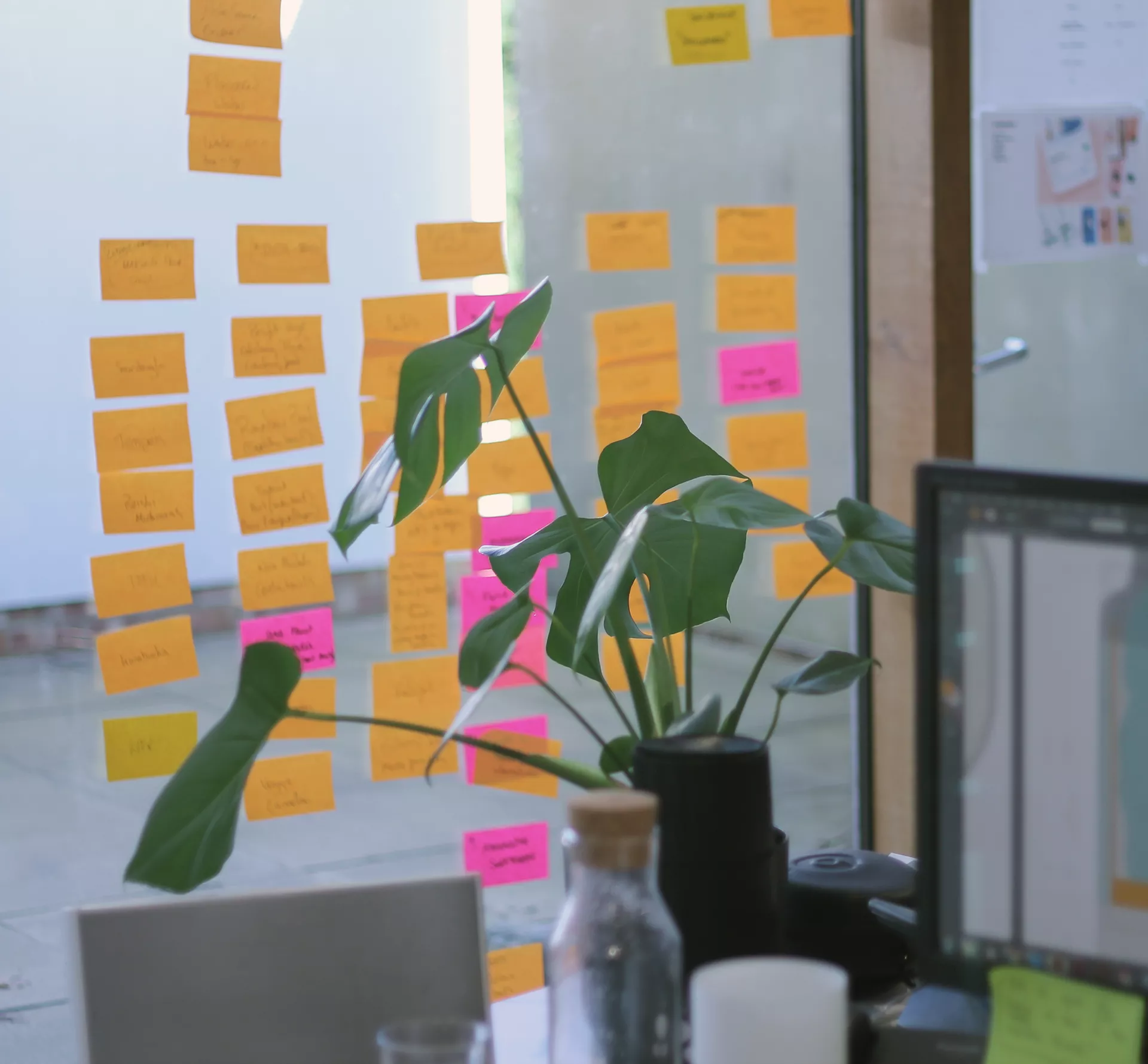 postit notes on the studio windows at Rodd Design