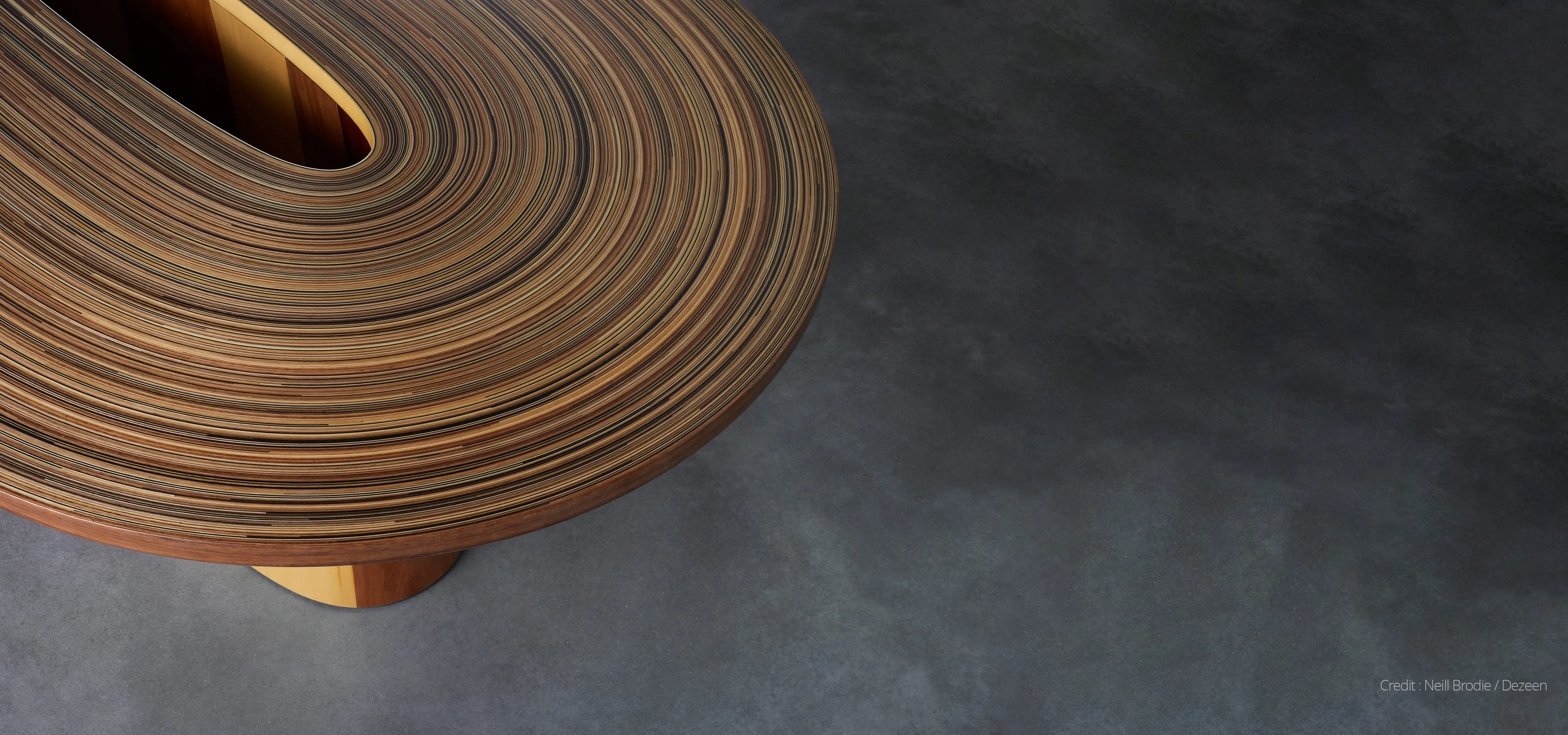 The recoil table made from wood reclaimed from rivers