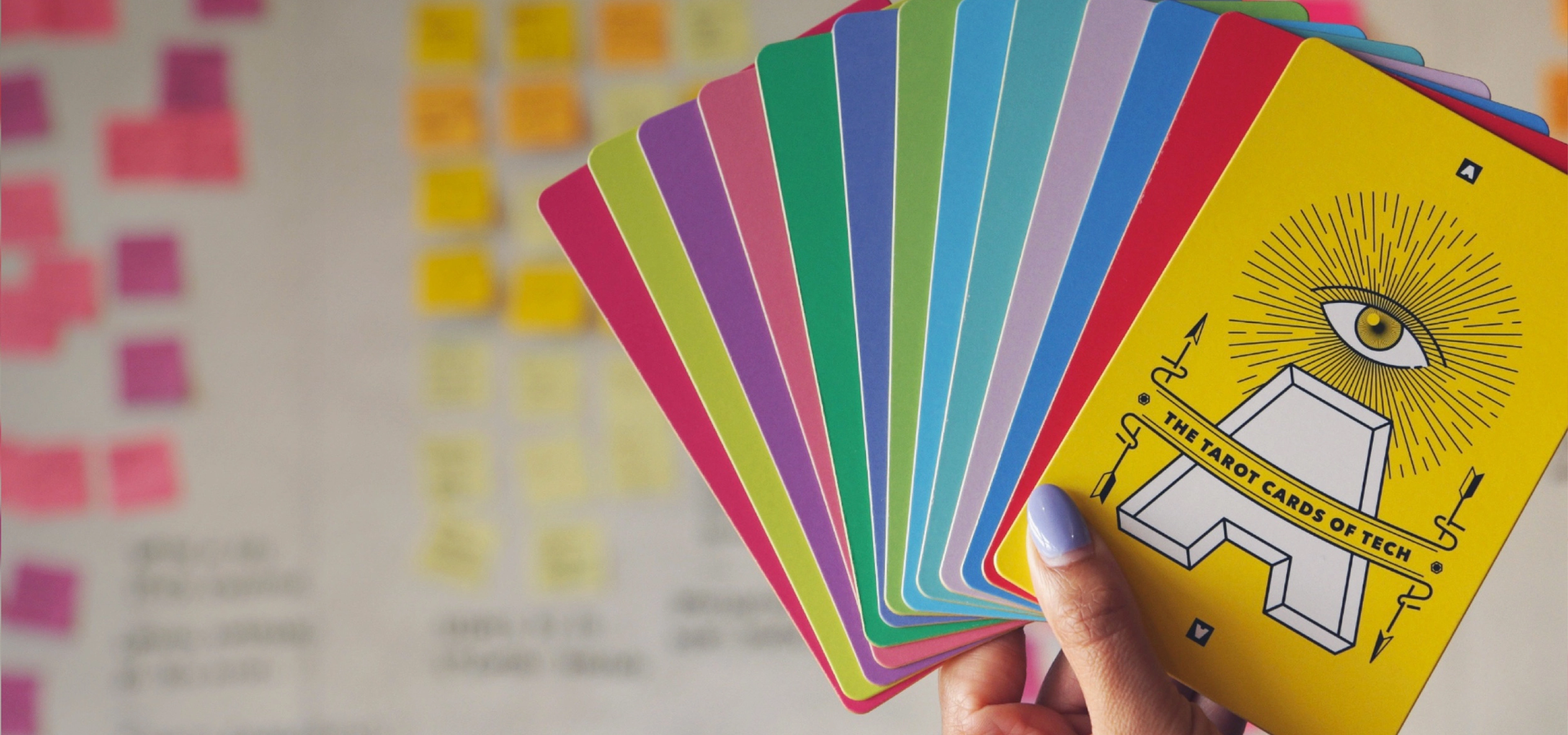 Tech tarot cards in a hand