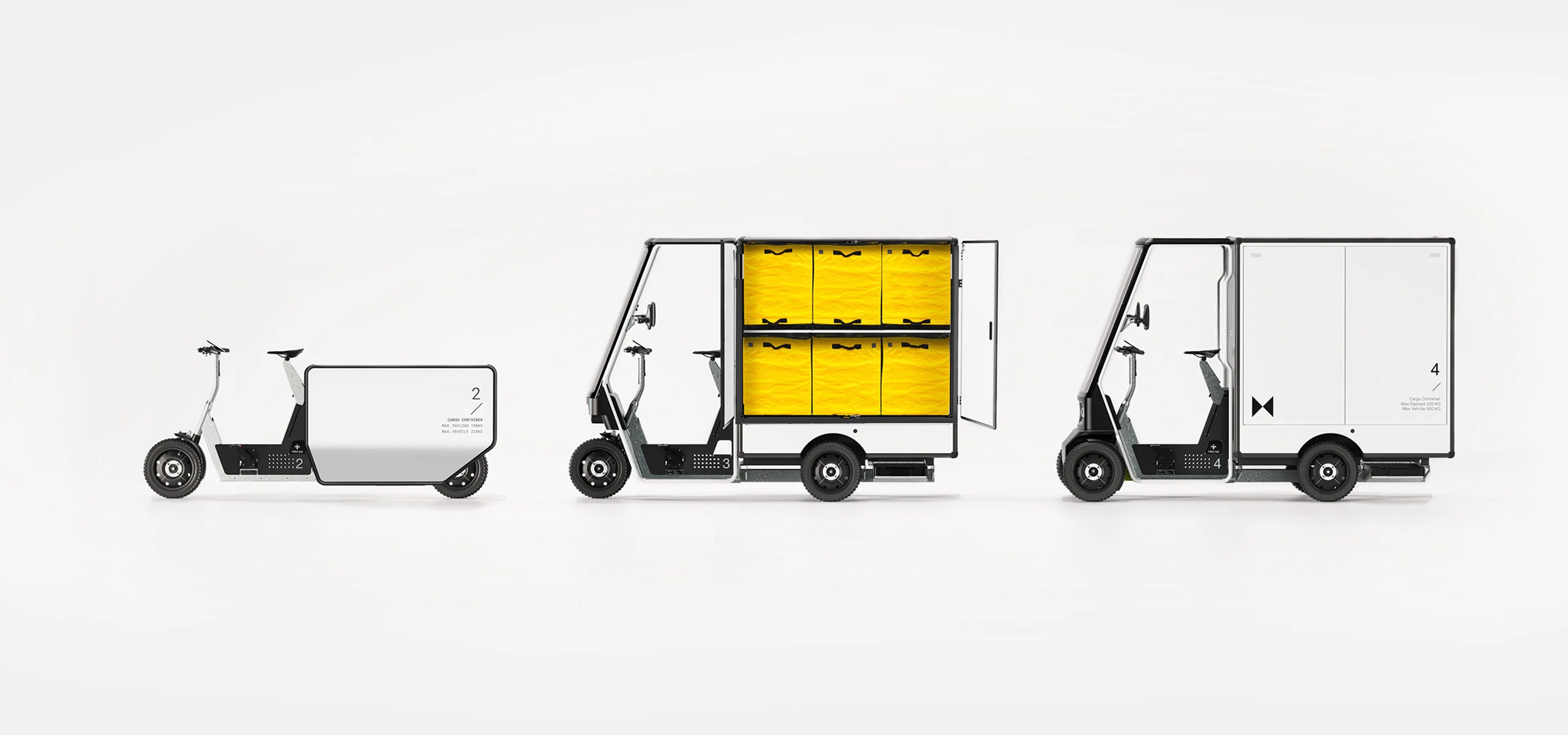 image showing 3 different setups of a modular delivery vehicle