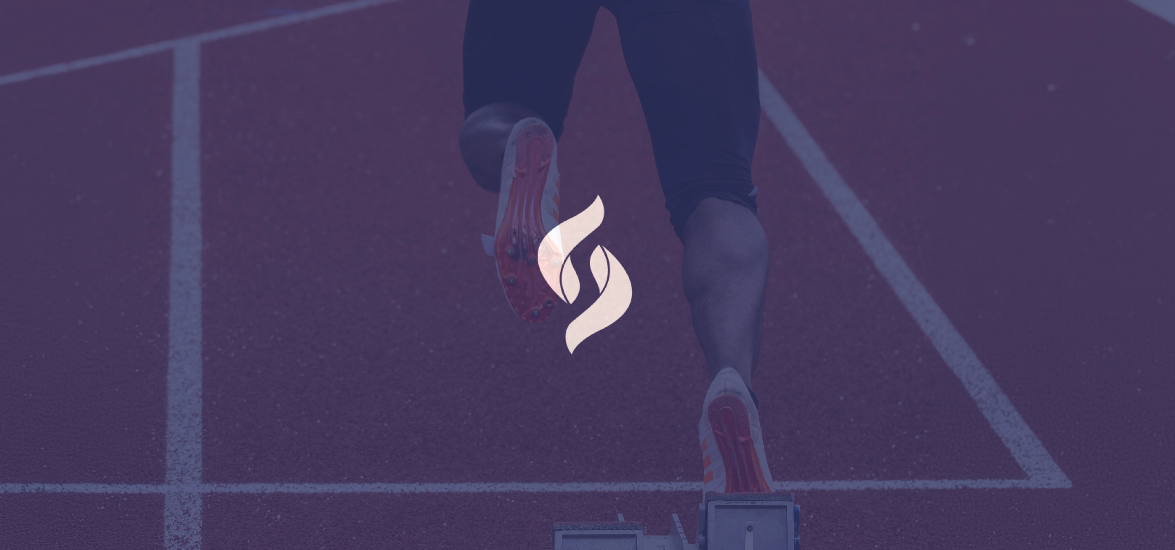Sprinter on running track with logo