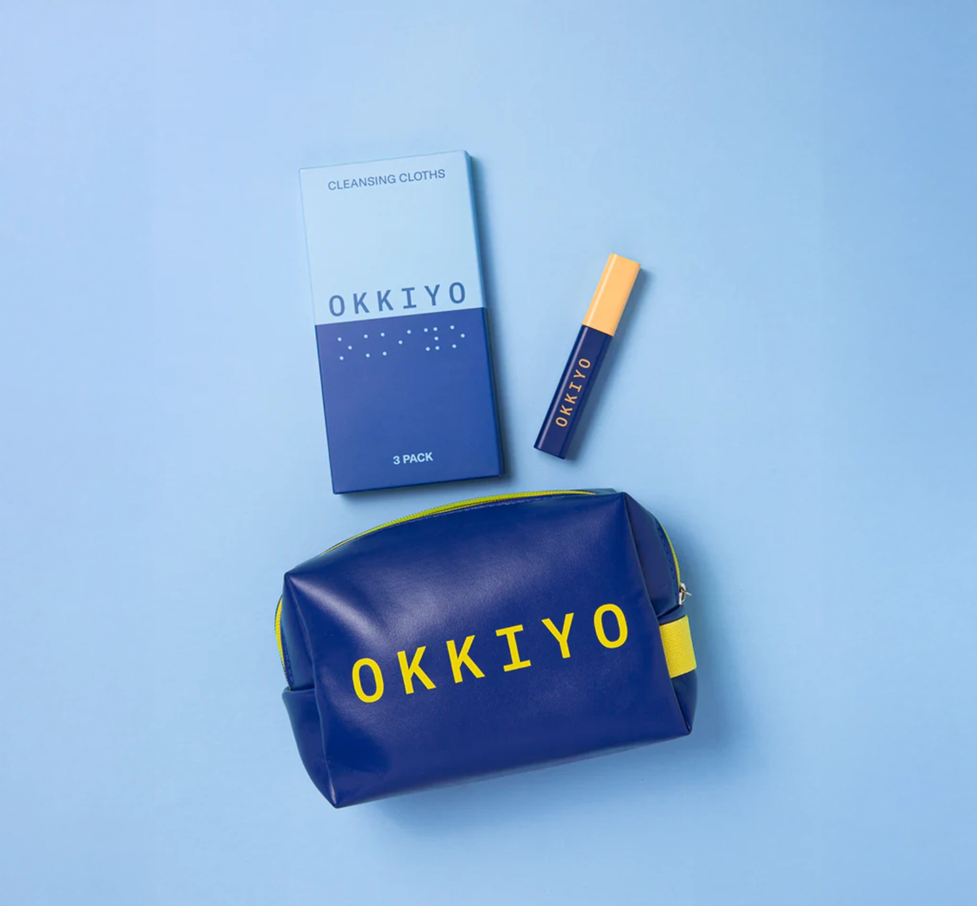 Okkiyo packaging on a blue background