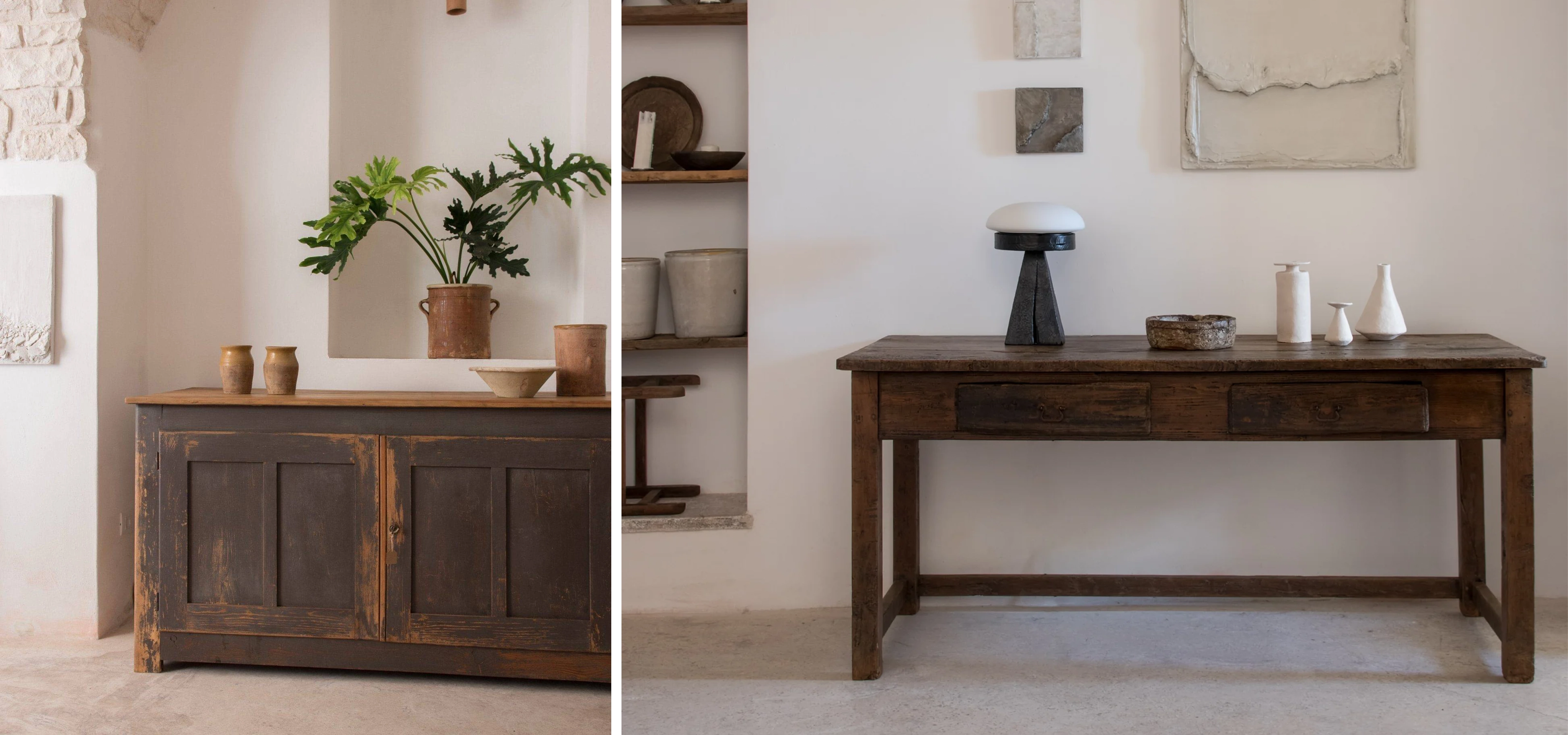 Old dark wood furniture in a modern interior