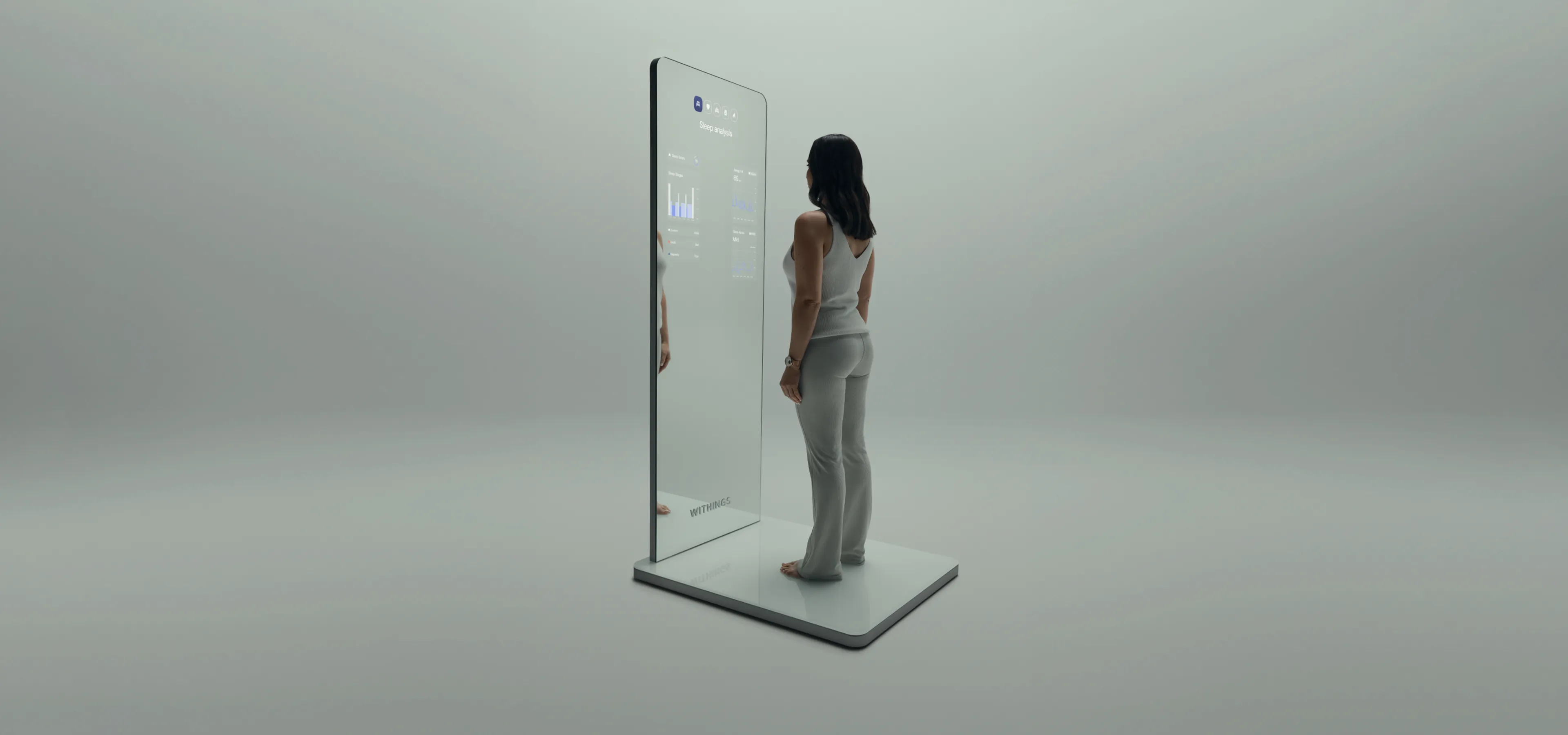 Woman standing in front of a smart mirror