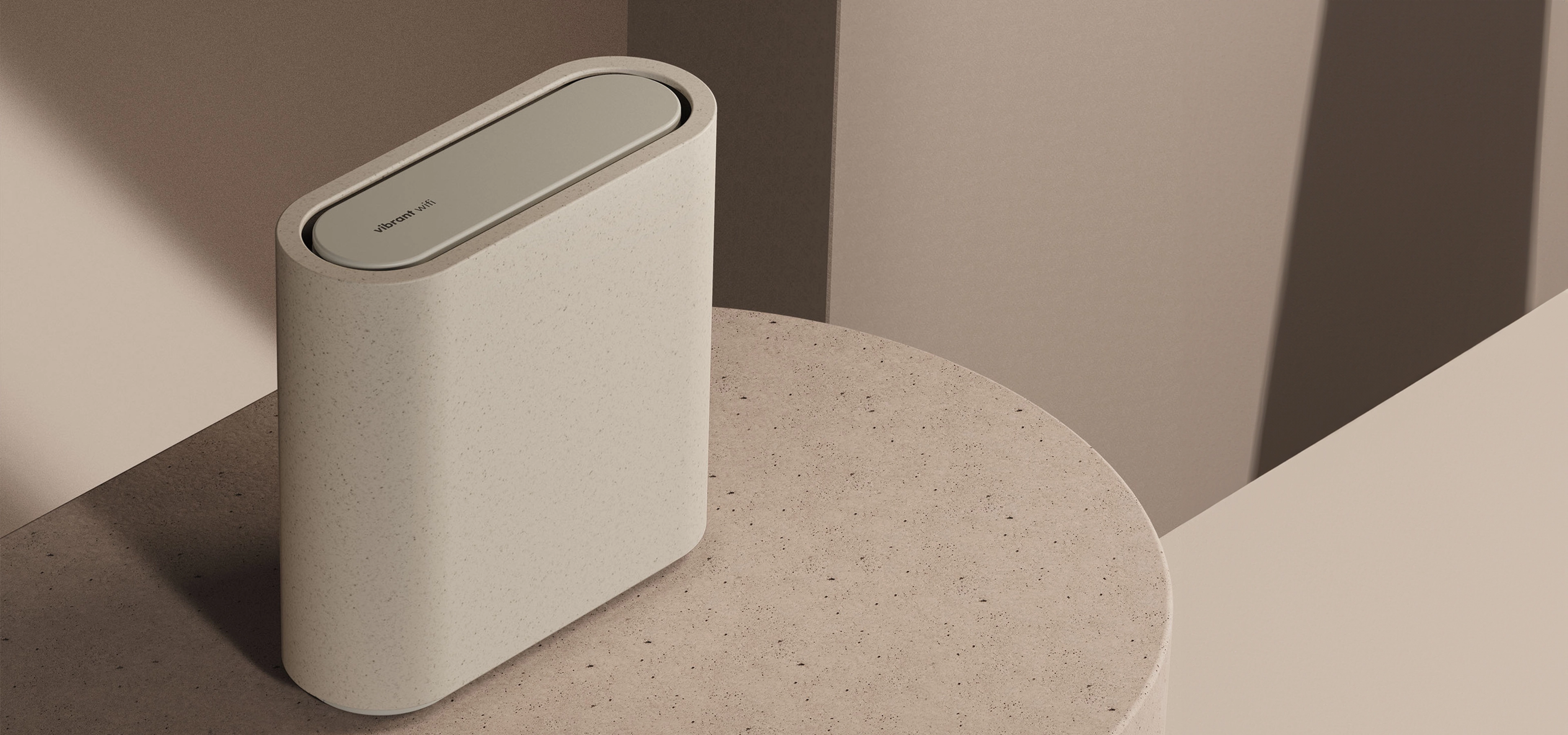 Simple wifi router in scene on a stone table