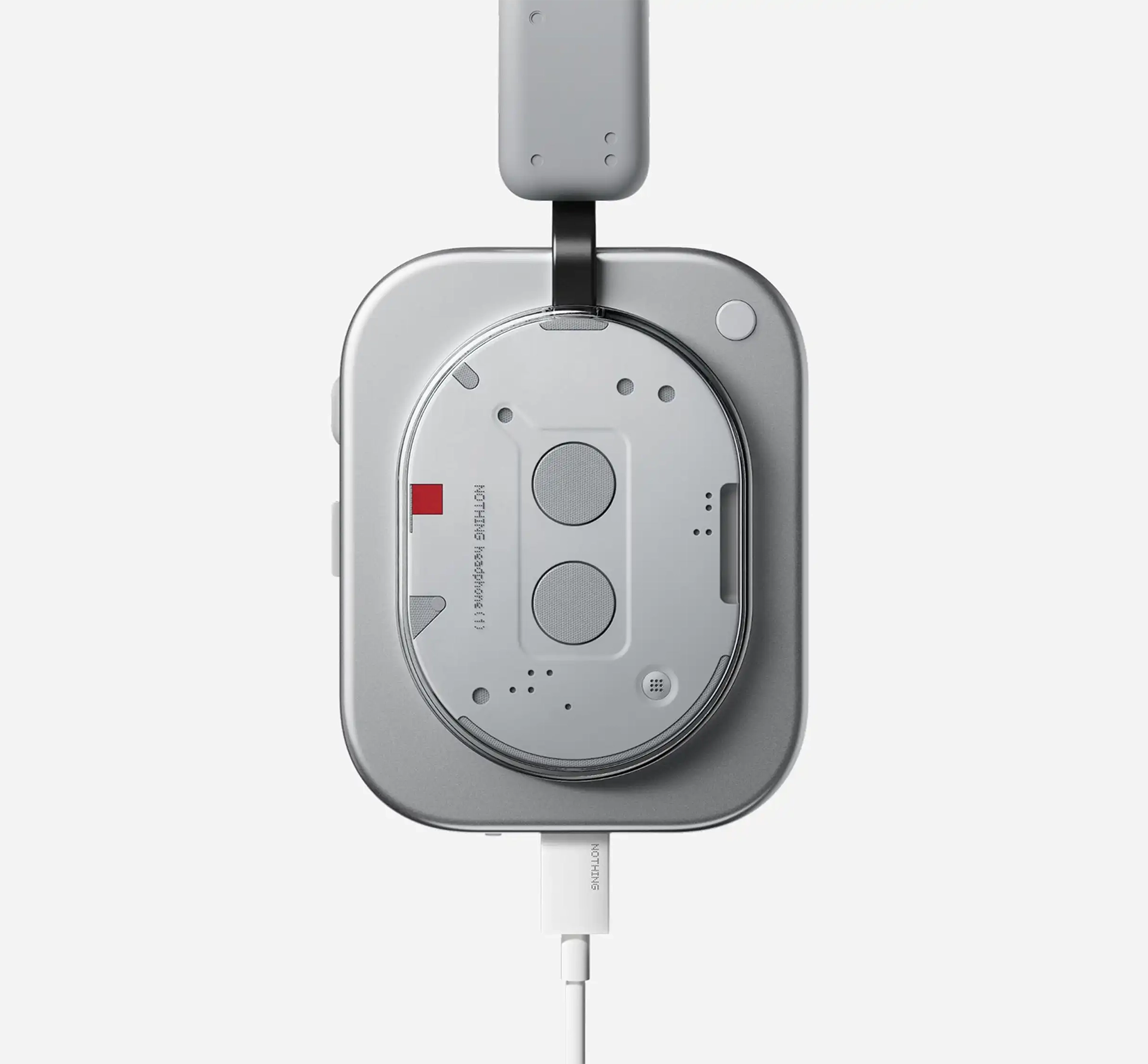 Side view of grey transparent headphones