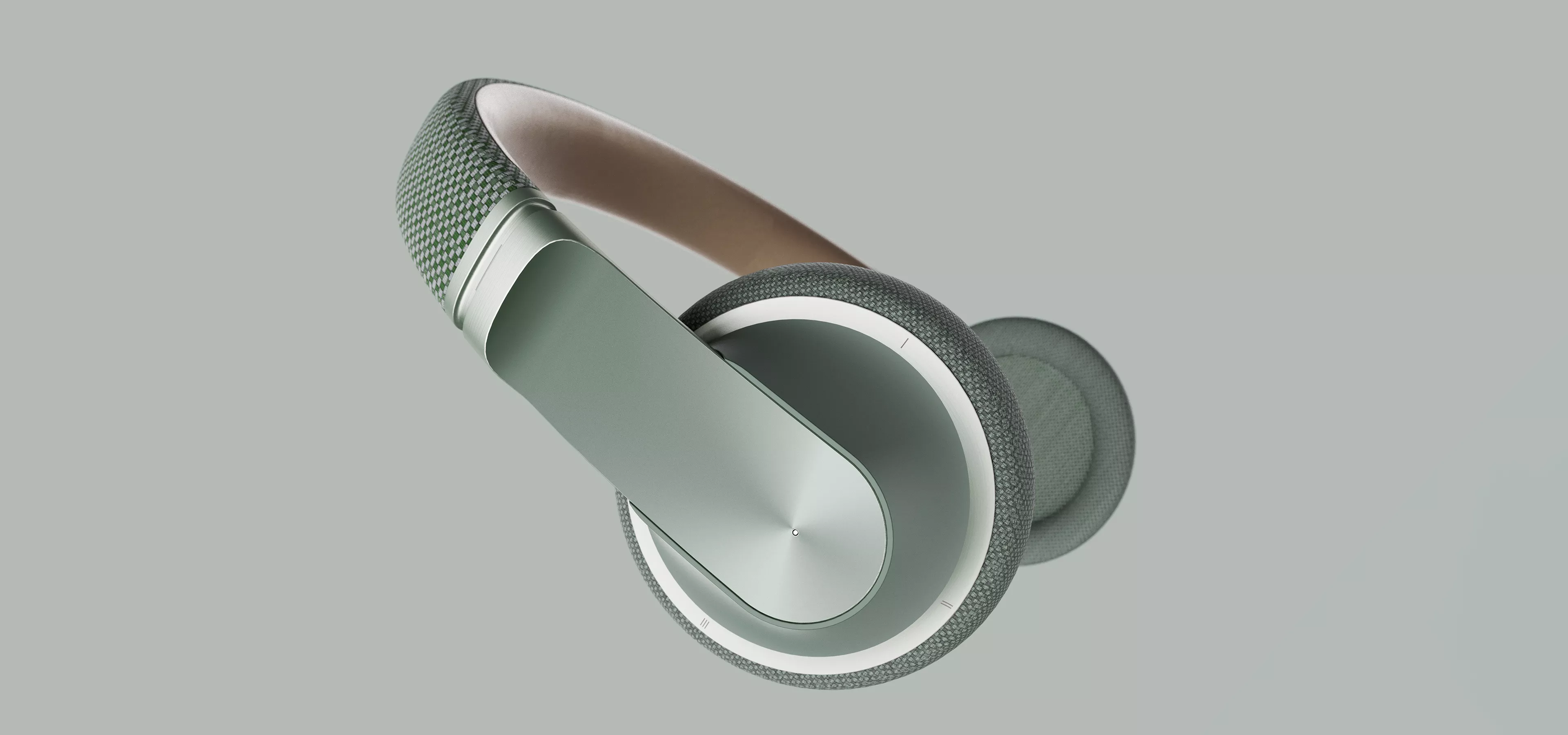 A industrial design render of a set of over ear headphones by Rodd designer, Sakshi Seth.