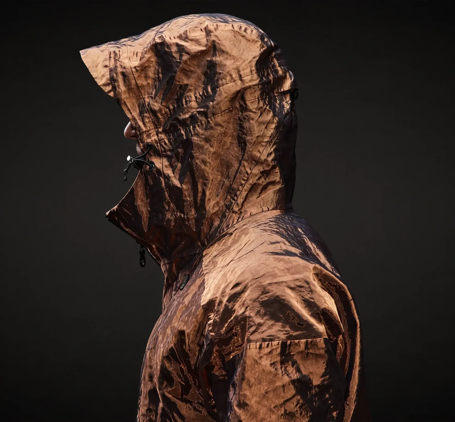 Hooded jacket made from woven copper fabric